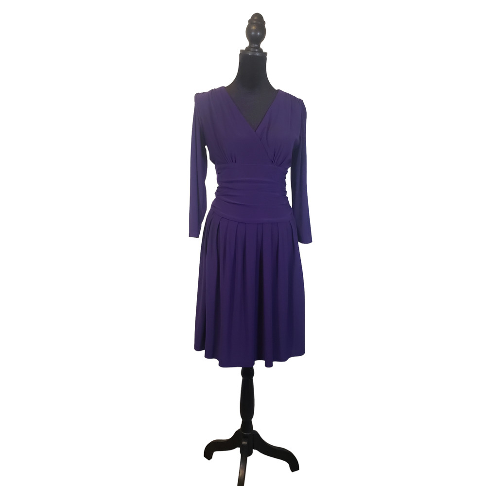Eliza J - Purple Long Sleeve w/ Cinched Waist - Poly/Spandex Women's Dress-SZ 4